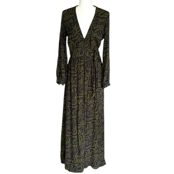 Scotch Soda Green Black Printed Wrap Maxi Dress XS
